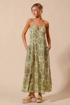 SO ME Damask Floral Summer Maxi Flowy Dress With Open Back