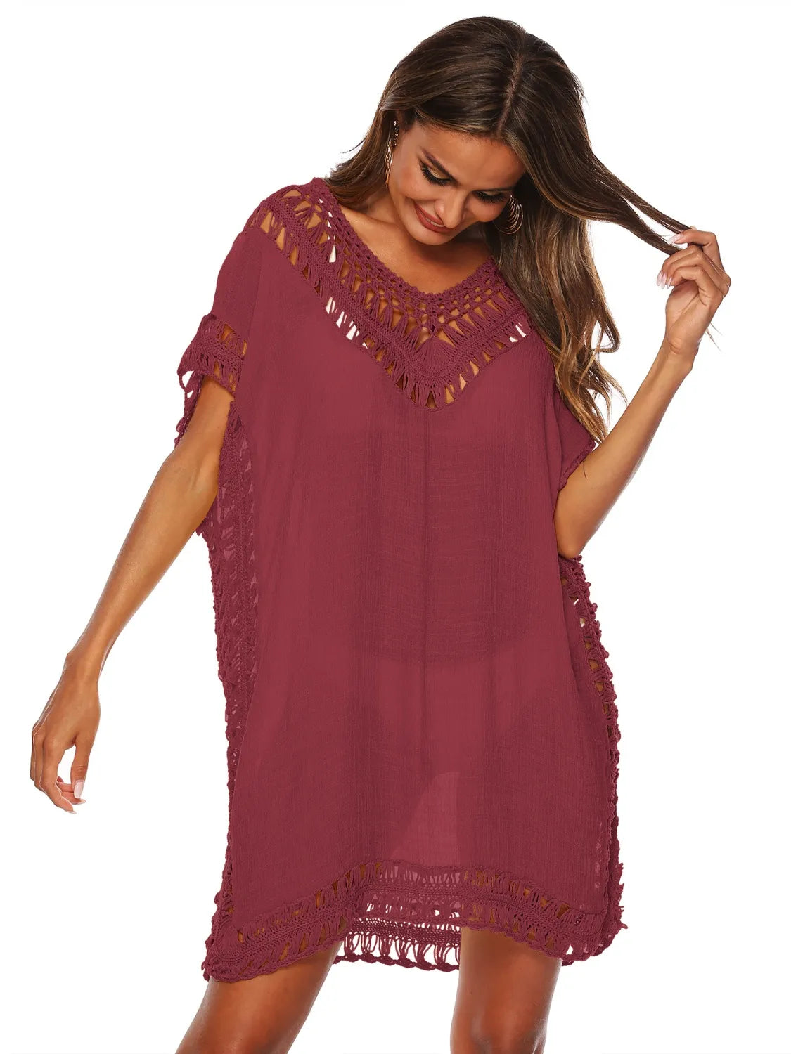 Bohemian Crochet Trim Beach Cover Up Dress