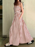 Striped Spaghetti Strap Casual Maxi Dress