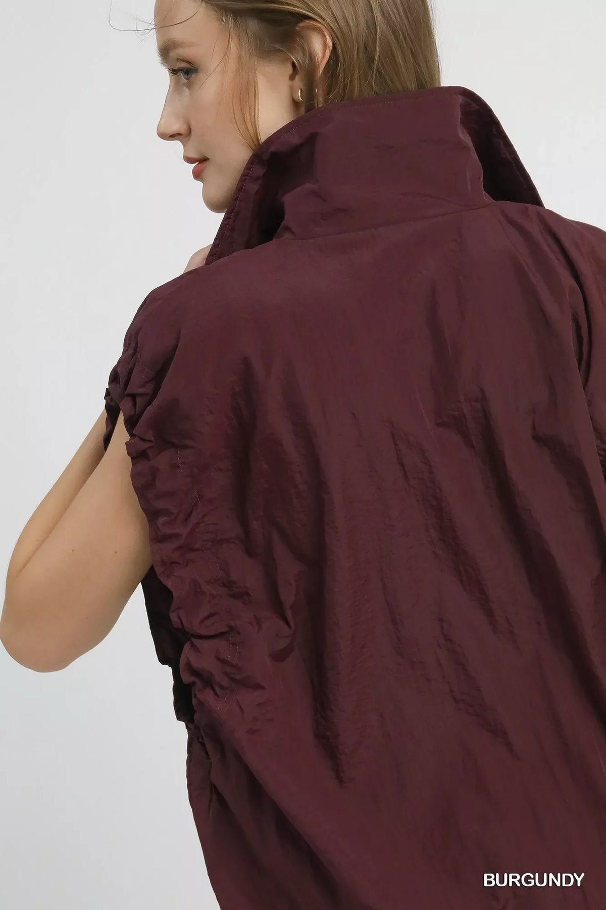 Umgee Drawstring Hem Nylon Vest with Pockets