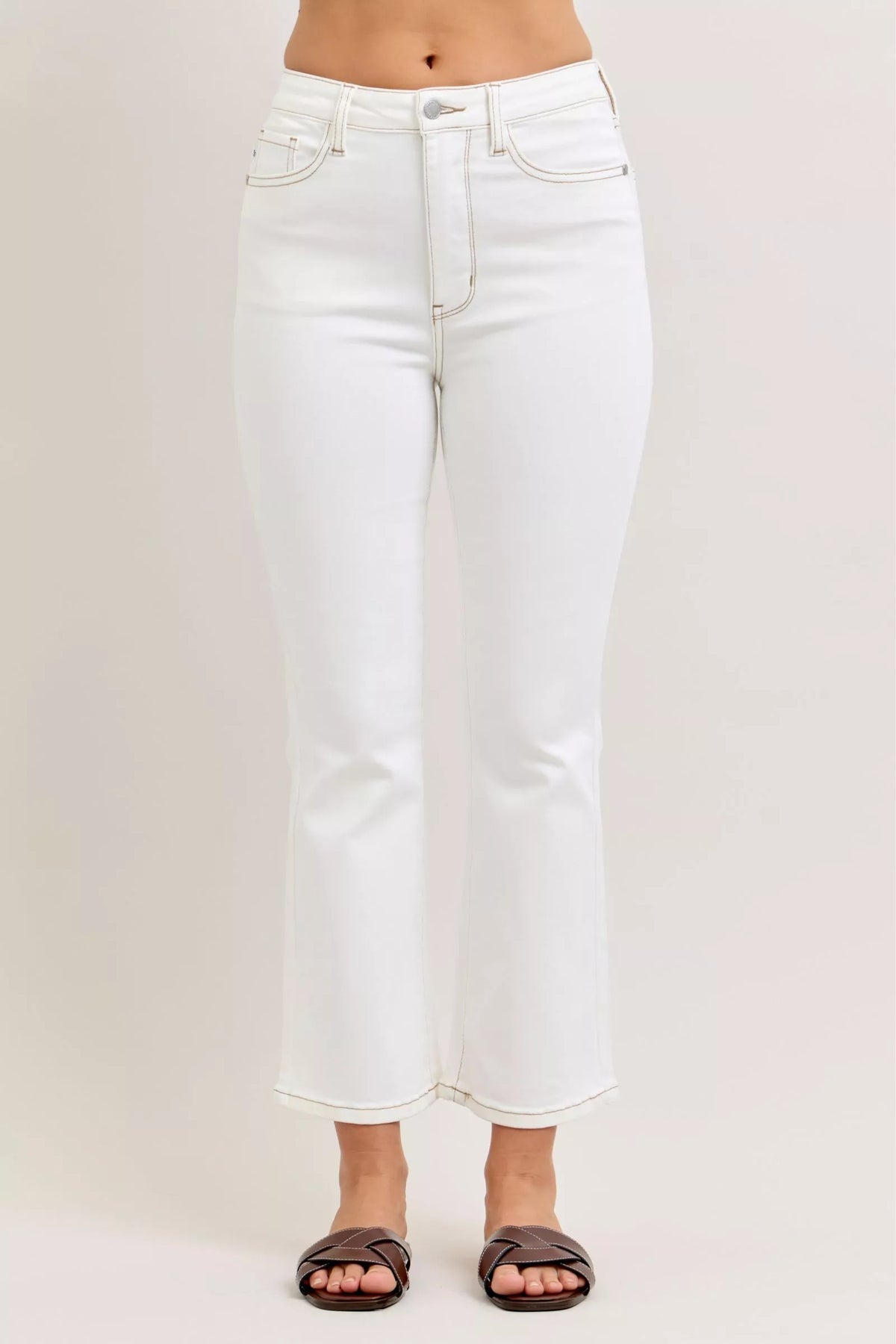 Judy Blue Contrast Stitching Cropped Flare Jeans