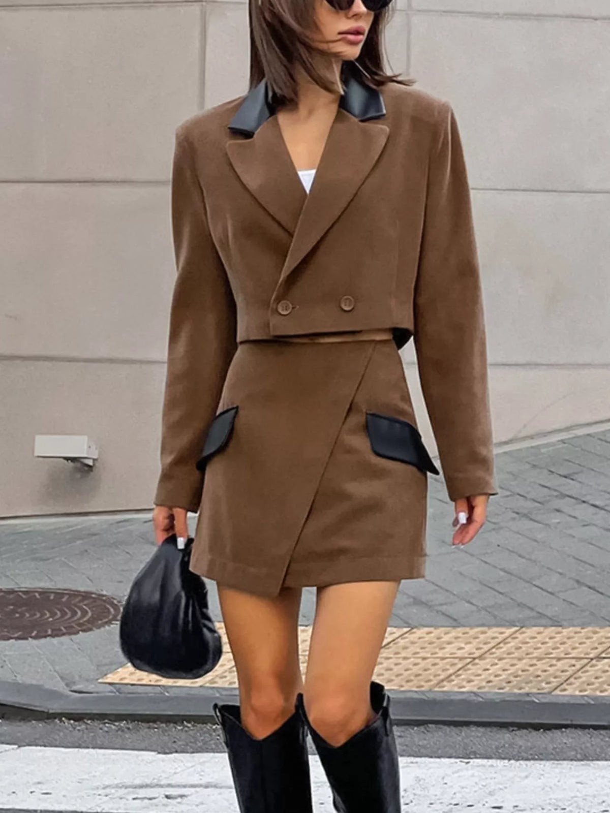 Double-Breasted Blazer & Asymmetrical Skirt Set