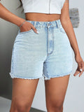 High-Waisted Raw Hem Denim Shorts