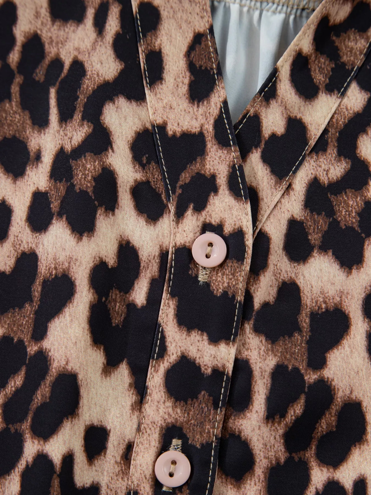 Leopard Print Button Down Lace Trim Short Sleeve Shirt