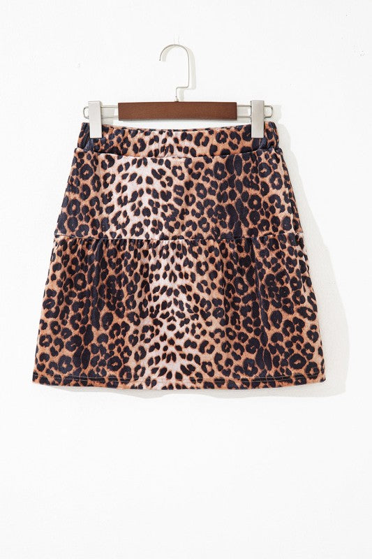 Leopard Tiered Patchwork Mini Skirt