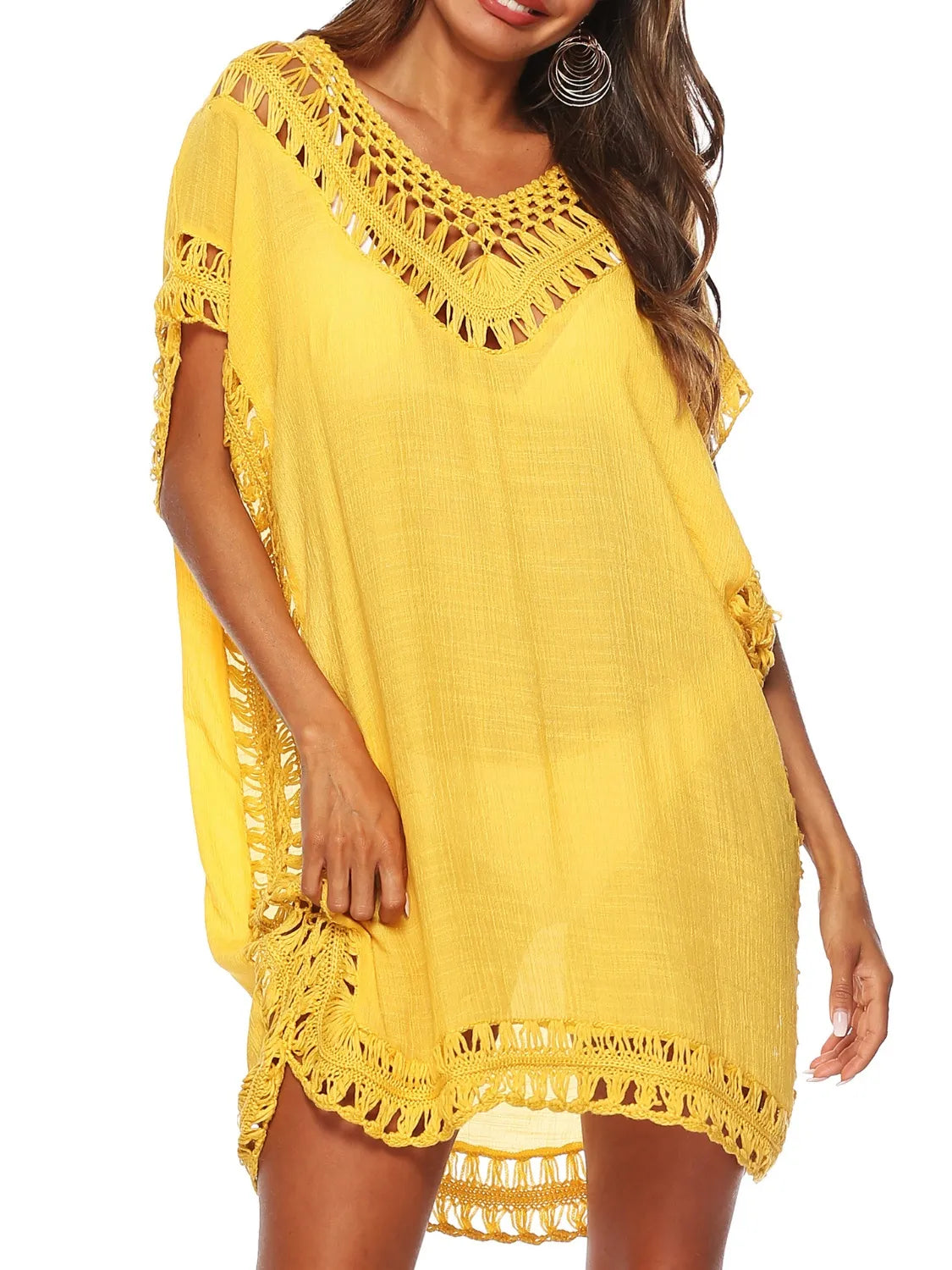 Bohemian Crochet Trim Beach Cover Up Dress