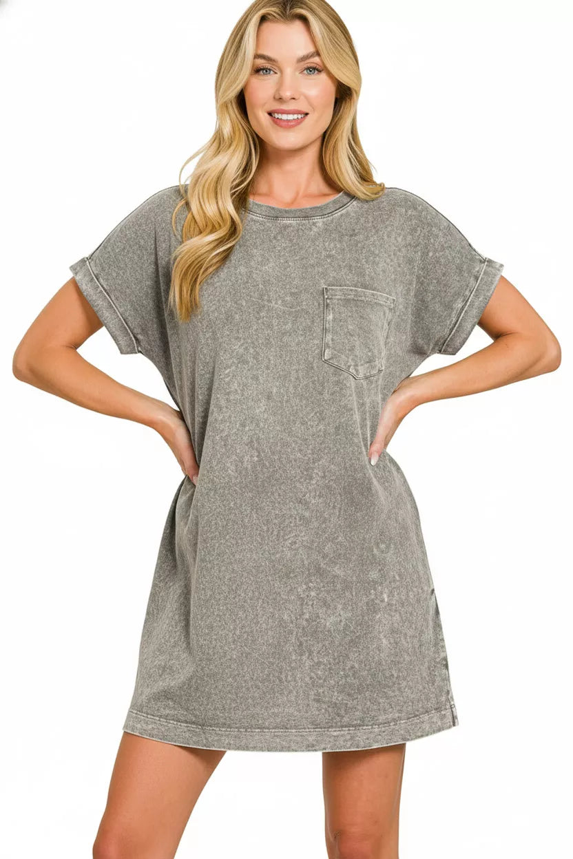 Zenana Halo Washed Premium Cotton T-Shirts Dress