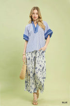 Umgee Striped Mixed Puff Sleeve Blouse