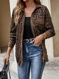 Leopard Print Corduroy Button-Up Jacket