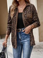 Leopard Print Corduroy Button-Up Jacket