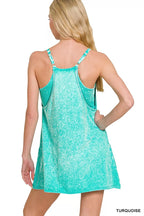 Zenana Acid Washed Mini Dress With Built-in Romper Liner