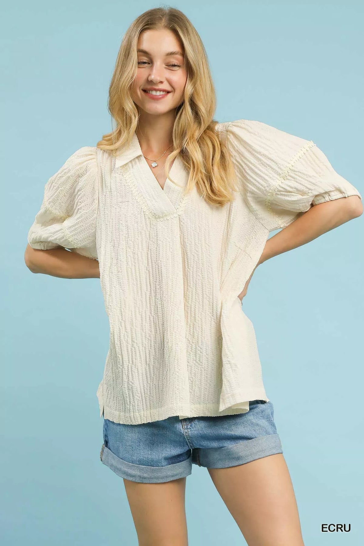 Umgee Textured Puff Sleeve Blouse