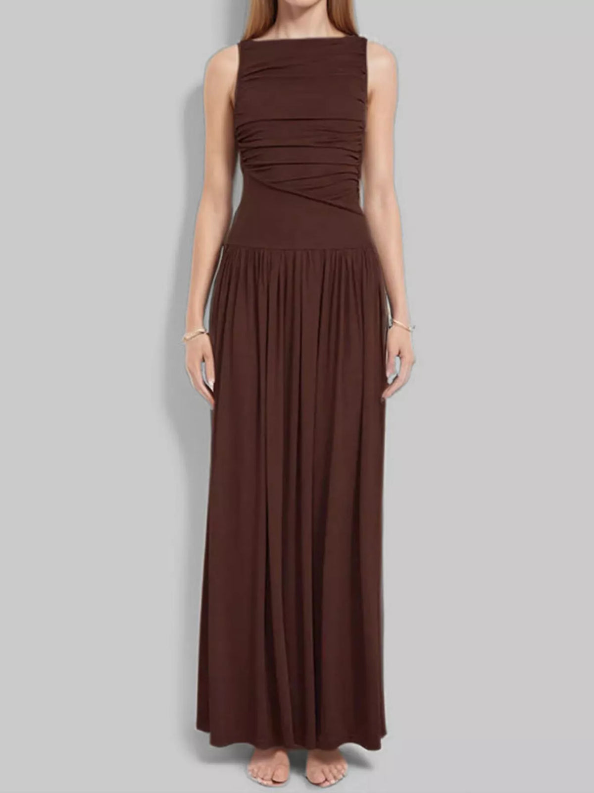 Full Size Ruched Sleeveless Maxi Dress Plus Size