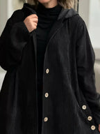 Full Size Corduroy Button Up Hooded Jacket Plus Size