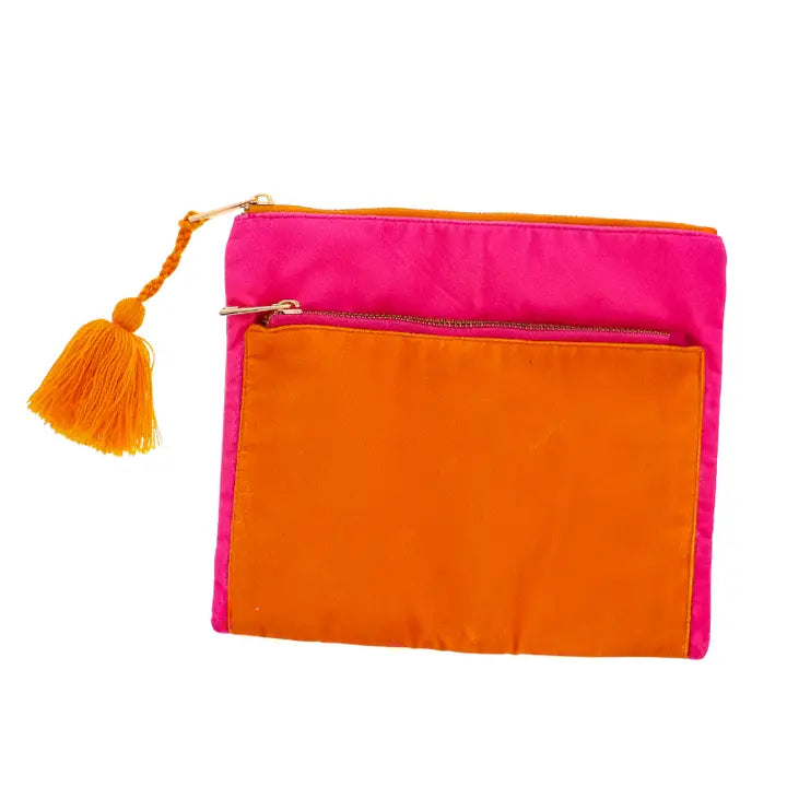Orange & Hot Pink Dual Zipper Pouch