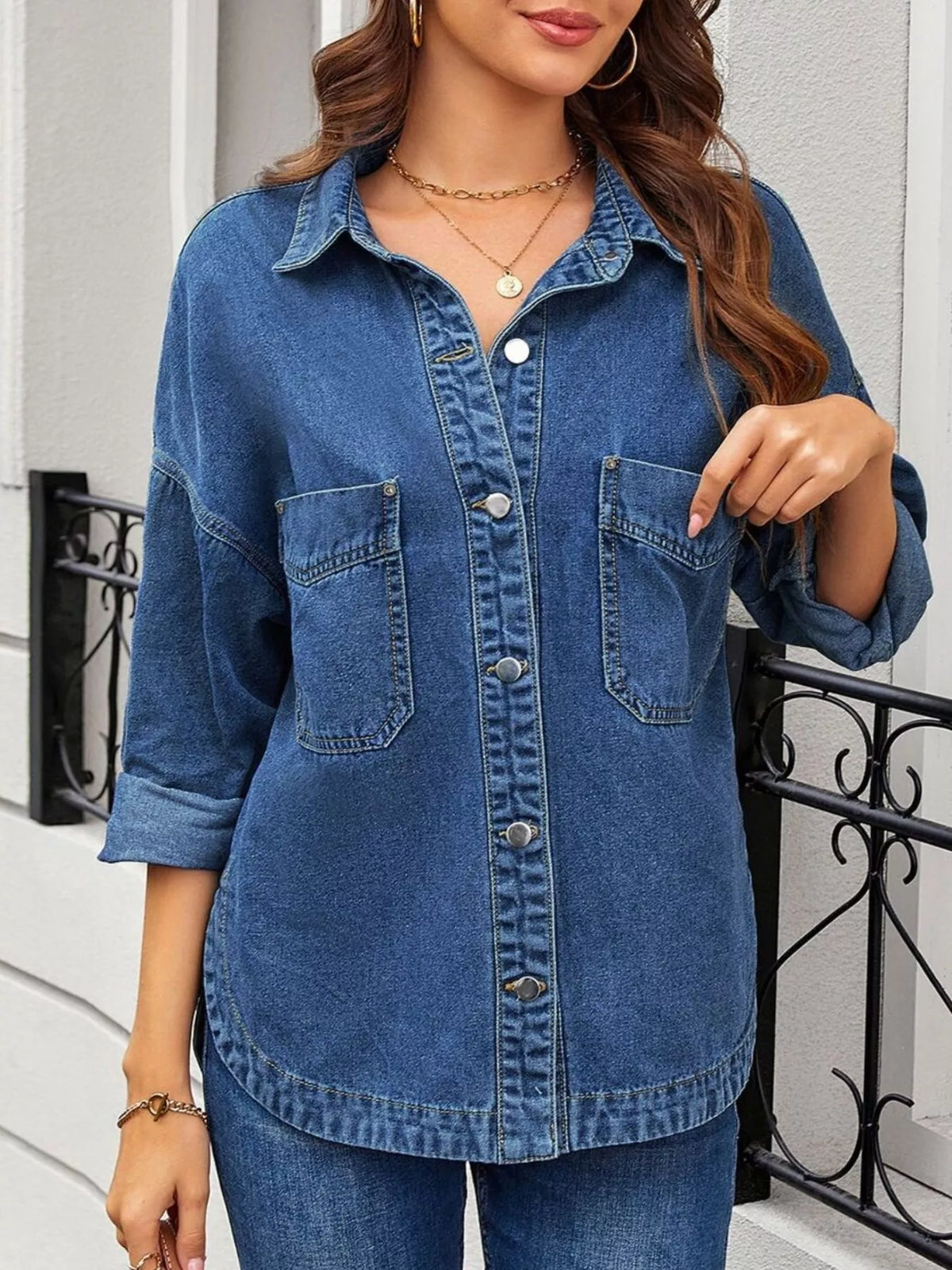 Casual Button Up Loose Fit Denim Jacket