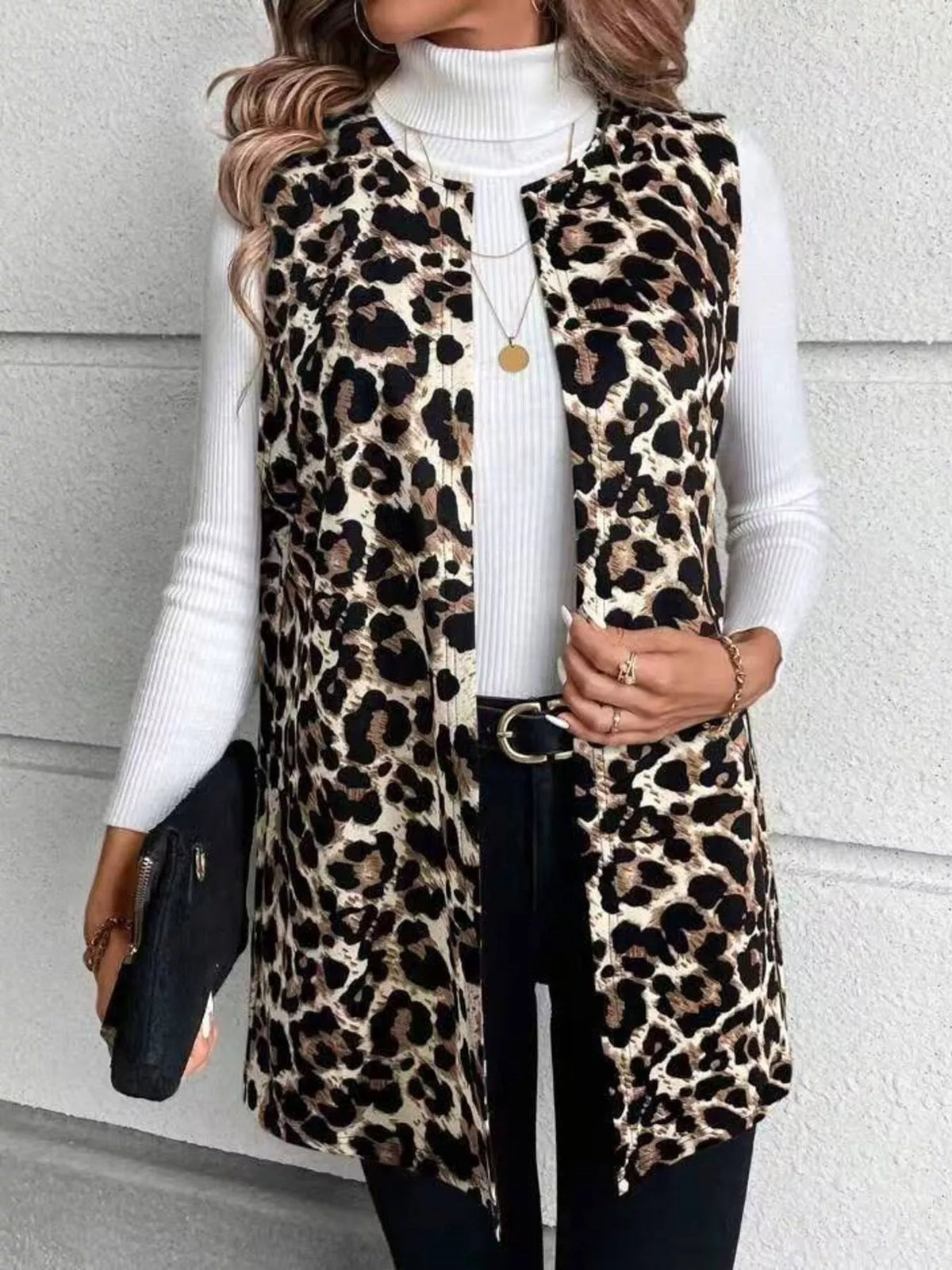 Sleeveless Leopard Print Vest Coat