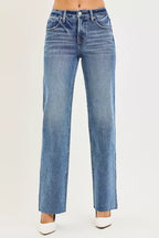 RISEN Tummy Control 4 Way Stretch Mid Rise Straight Jeans