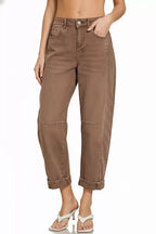 Zenana High Rise Barrel-Leg Cropped Jeans