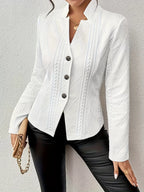 Textured Knit Button-Front Blazer
