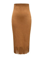 Suede Fringe Midi Skirt