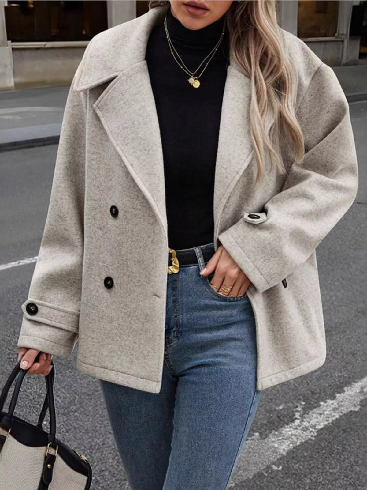 Double-Breasted Wool Blend Casual Jacket