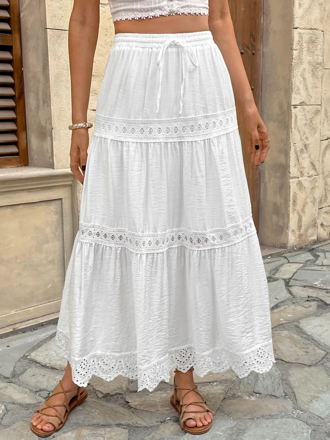 Lace Detail Elastic Waist Skirt