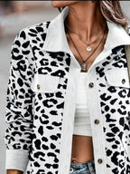Full Size Leopard Print Button-Down Jacket Plus Size
