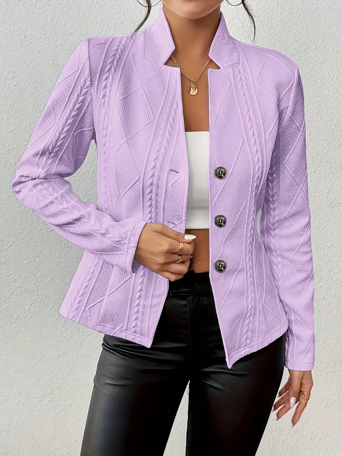 Textured Knit Button-Front Blazer