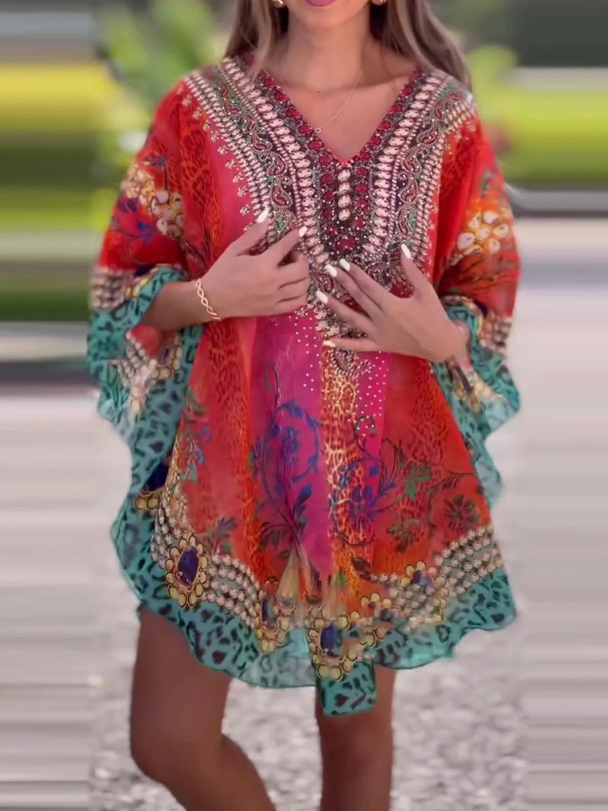 Floral Print V-Neck Cover Up