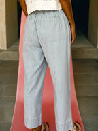 Stripe Mid Rise Drawstring Waist Jeans