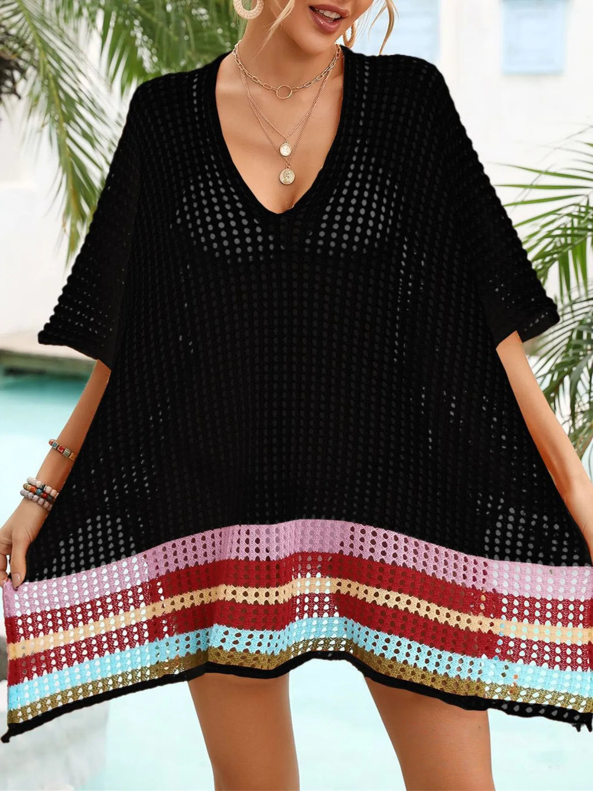 Crochet V-Neck Cover-Up Dress
