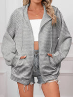 Full Size Textured Quilted Zip-Up Hooded Jacket Plus Size