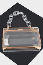 Lucite Chain Handle Clear Stadium Box Clutch