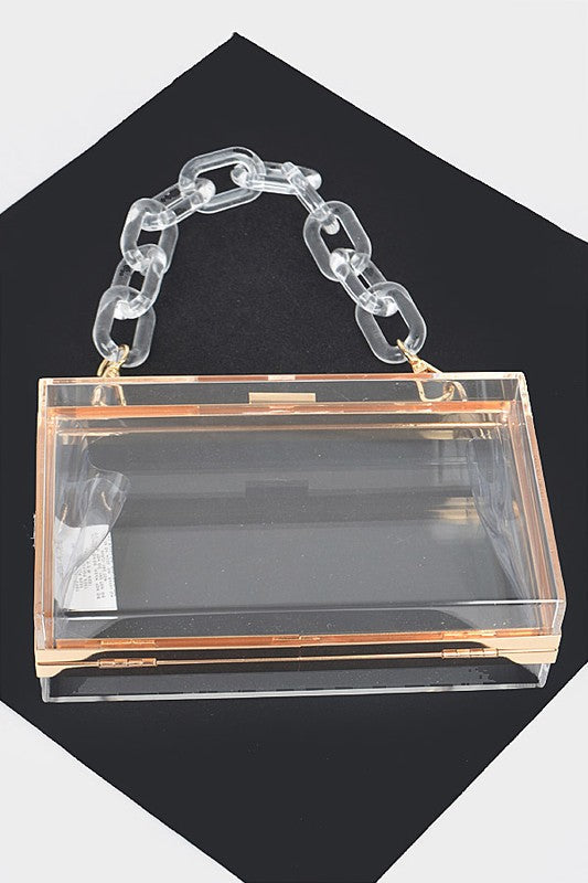 Lucite Chain Handle Clear Stadium Box Clutch