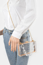 Lucite Chain Handle Clear Stadium Box Clutch