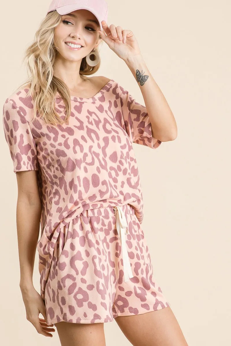 BiBi Leopard Shorts with Twill Tape Drawstring