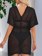Open Front Tied Openwork Cover-Up