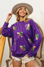 BiBi Fleur De Lis Sequin Patches Mardi Gras Sweatshirt