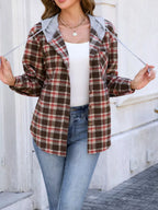 Hooded Plaid Button-Up Shacket