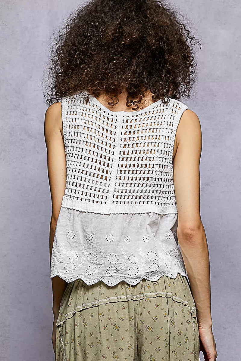 POL Crochet Cropped Tank with Scalloped Hem