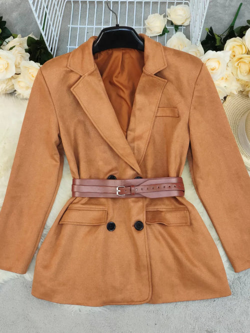 Double-Breasted Lapel Collar Blazer