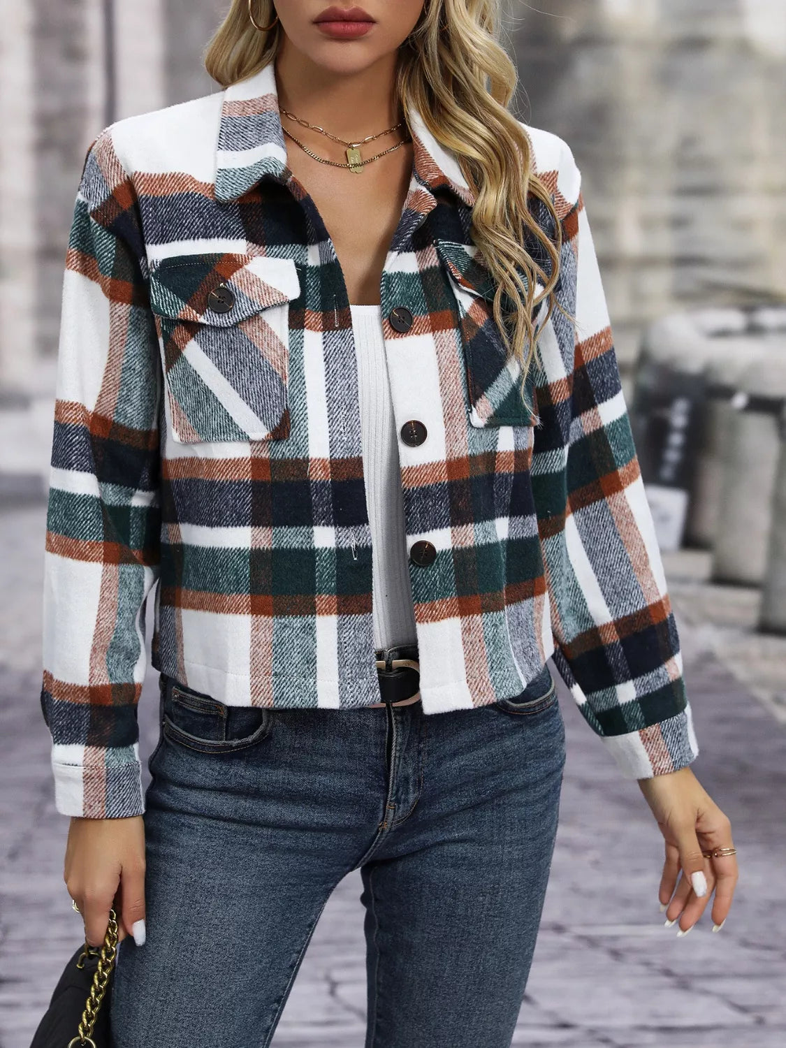 Plaid Button-Up Jacket