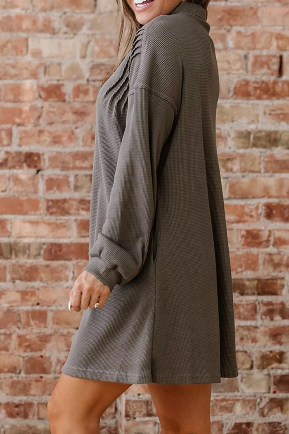 Waffle Knit Shirt Tunic Dress