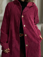 Full Size Corduroy Button Up Hooded Jacket Plus Size