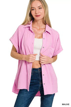 Zenana Woven Airflow Button Down Shirt