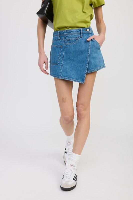WRAPPED ASYMMETRICAL DENIM SKIRT