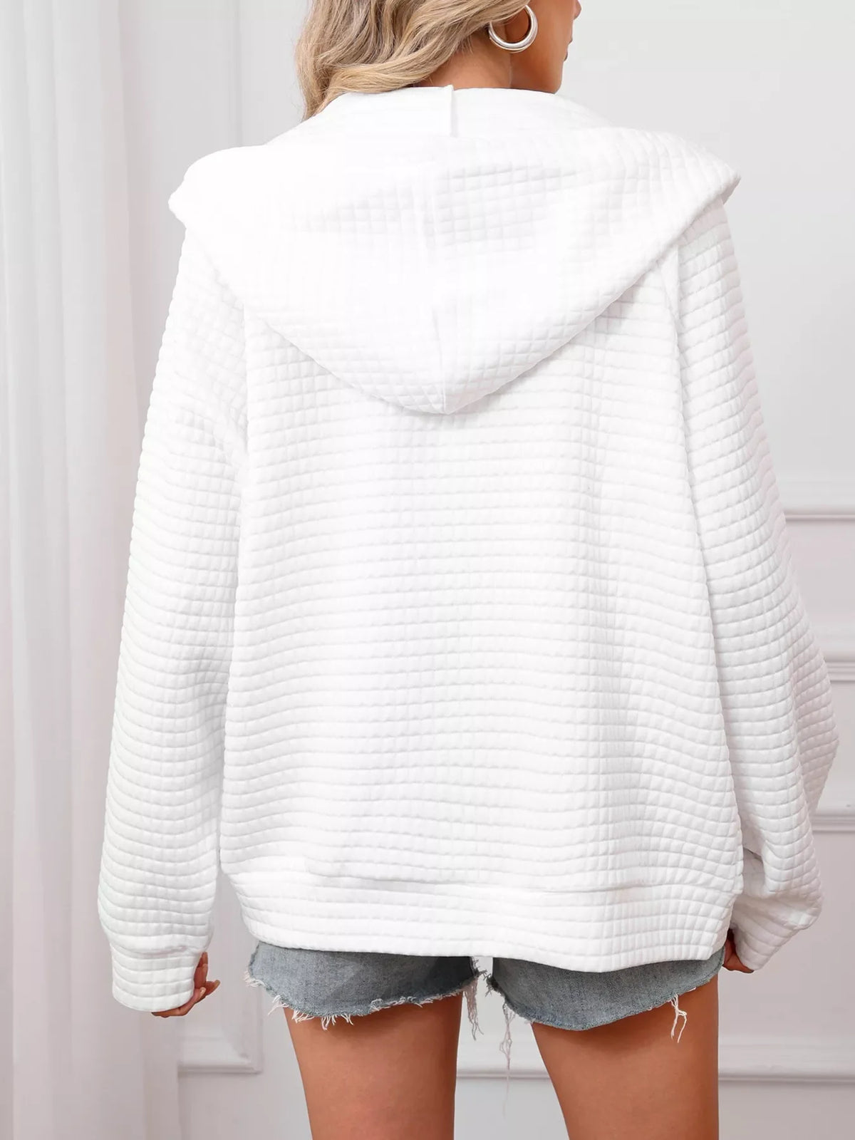 Full Size Textured Quilted Zip-Up Hooded Jacket Plus Size