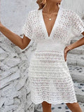 Deep v eyelet cover up dress