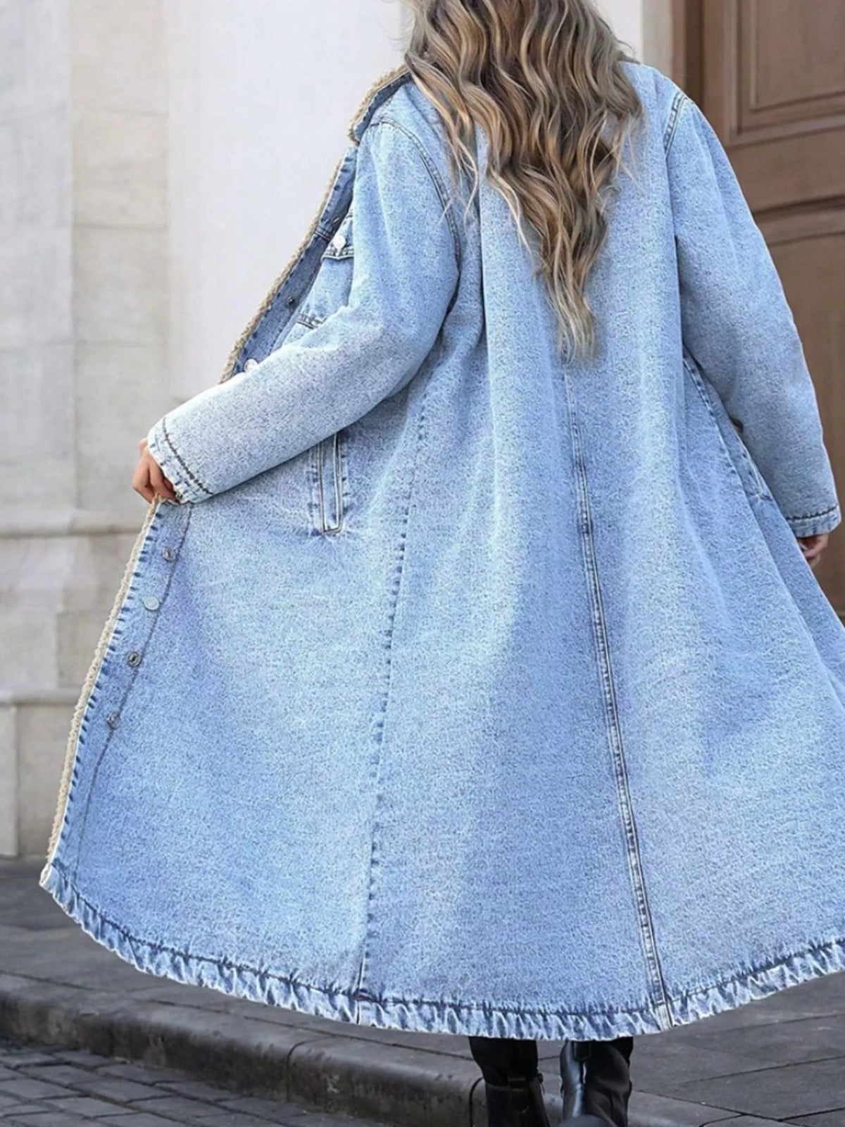Sherpa Lined Longline Denim Jacket